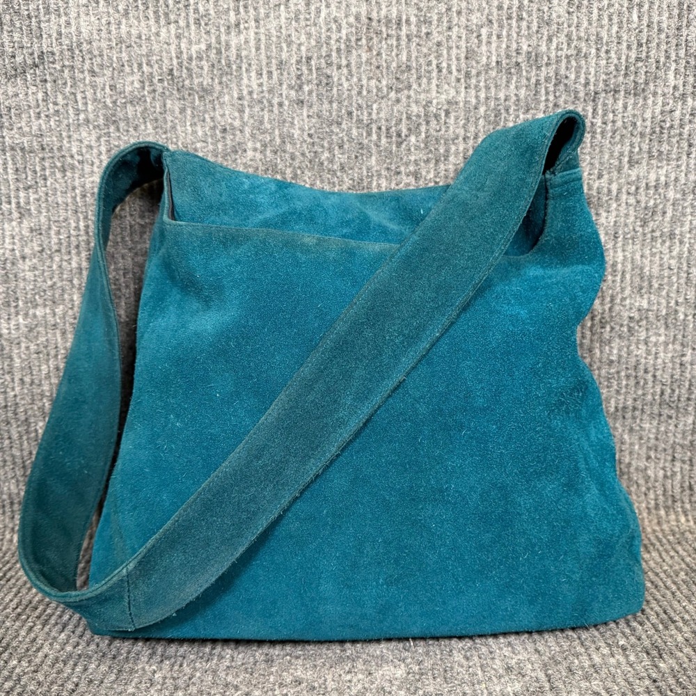 Giani Bernini Y2K Teal Suede Hobo Bag Slouchy Purse Jewel Tone Earthy Boho VTG